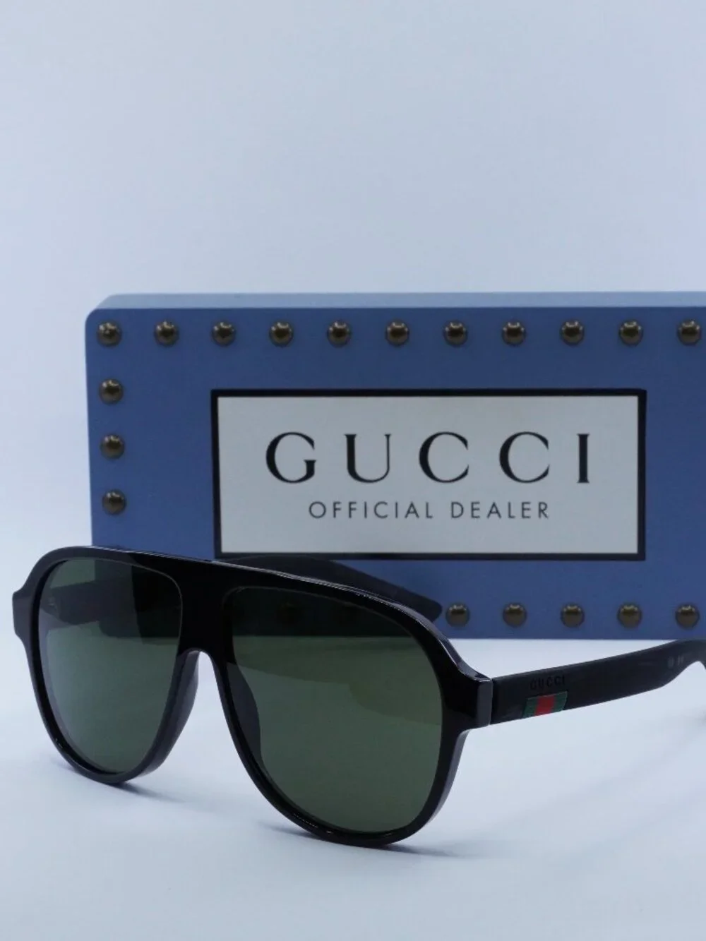 Gucci GG0009S 001 Aviator Men Sunglasses - Black / Green
